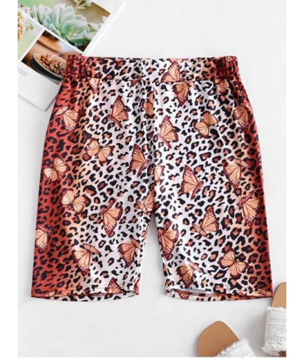 Leopard Butterfly High Waisted Biker Sho...