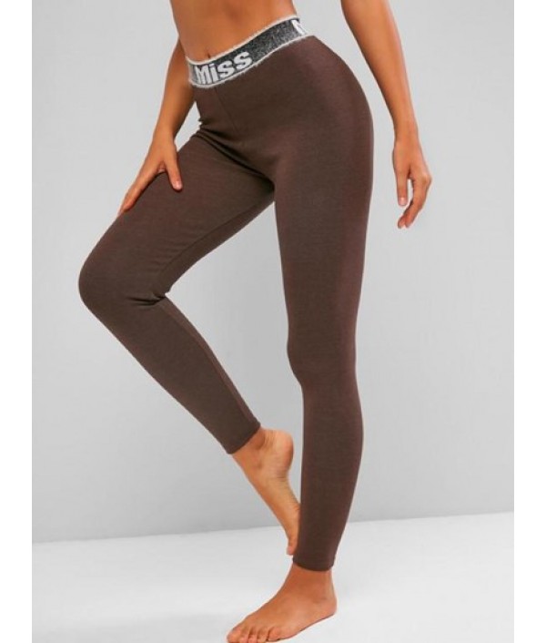 Fuzzy Graphic Waistband High Waisted Leg...