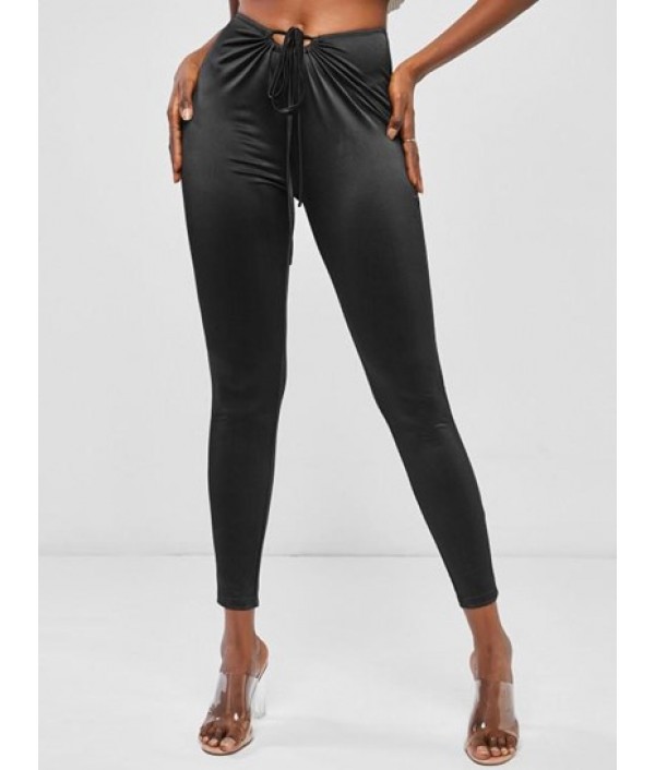 High Waisted Drawstring Tie Cu...