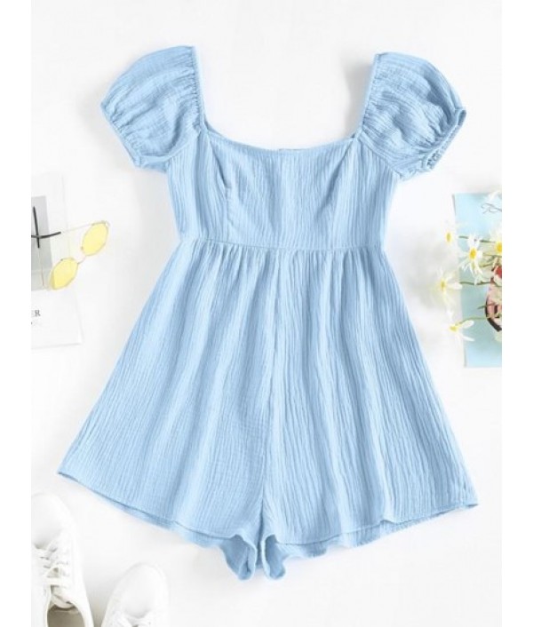 Crinkle Puff Sleeve Wide Leg Romper