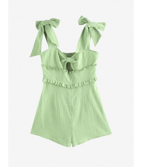 Crinkle Tie Shoulder Ruffle Bowknot Keyh...