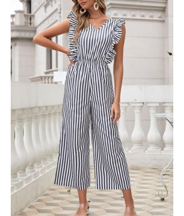 Tie Open Back Stripes Ruffles ...