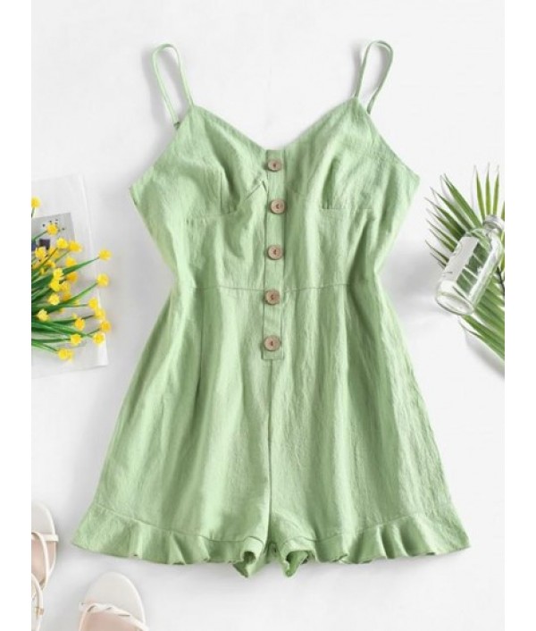 Button Front Ruffled Hem Bustier Cami Ro...
