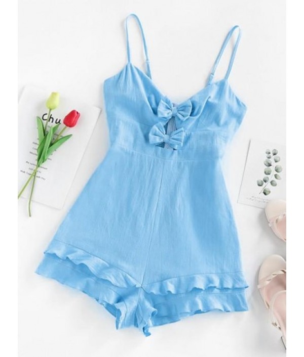 Cutout Smocked Bowknot Flounce Romper