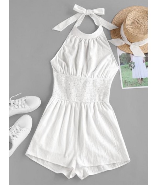 Halter Smocked Backless Bowkno...