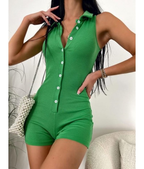 Collared Knit Button Up Unitar...