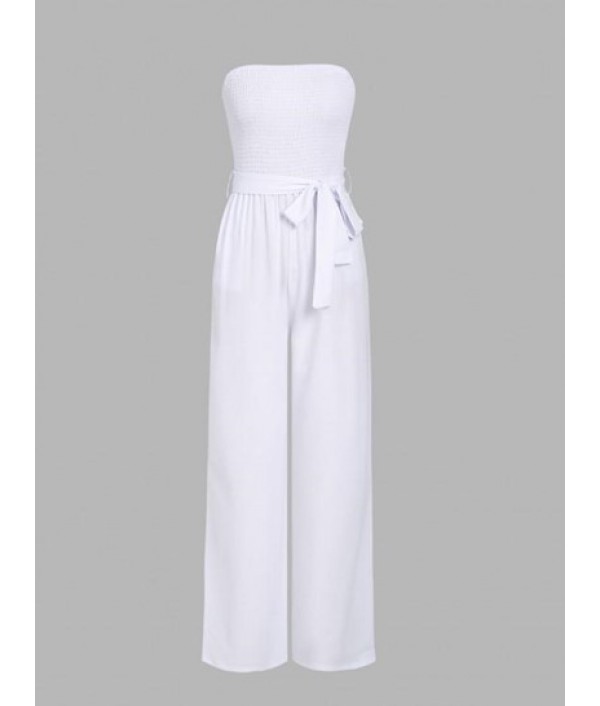 Smocked Belted Bandeau Wide Le...