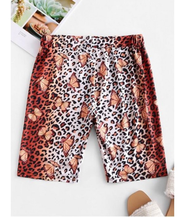 Leopard Butterfly High Waisted Biker Shorts Leopard Butterfly High Waisted Biker Shorts
