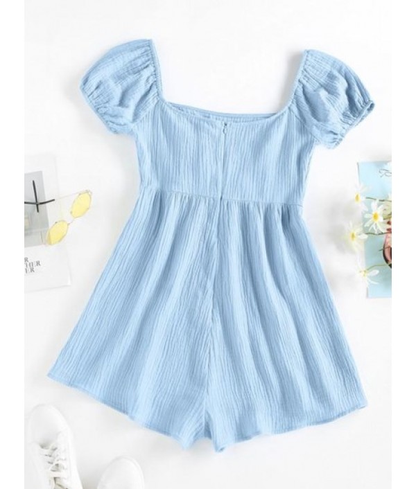Crinkle Puff Sleeve Wide Leg Romper Crinkle Puff Sleeve Wide Leg Romper