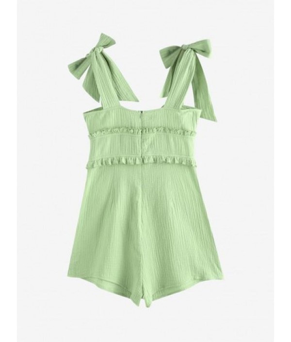 Crinkle Tie Shoulder Ruffle Bowknot Keyhole Romper Crinkle Tie Shoulder Ruffle Bowknot Keyhole Romper