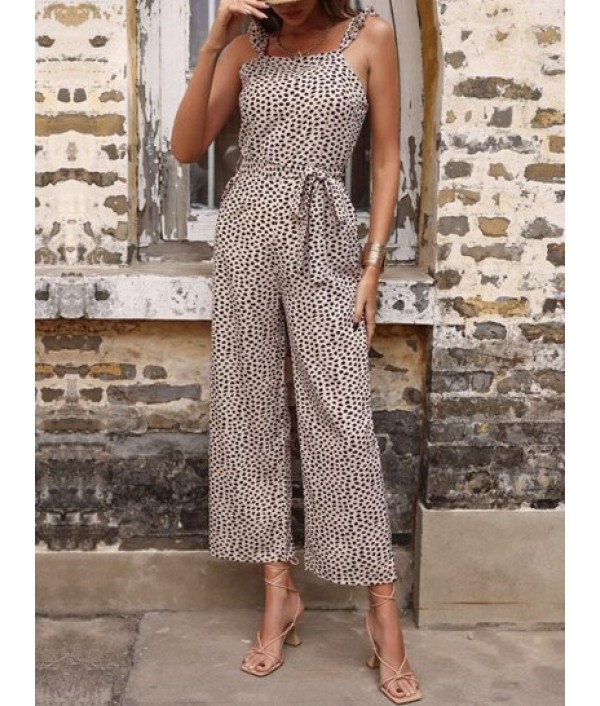 Animal Spotted Print Ruffles Belted Jumpsuit Animal Spotted Print Ruffles Belted Jumpsuit