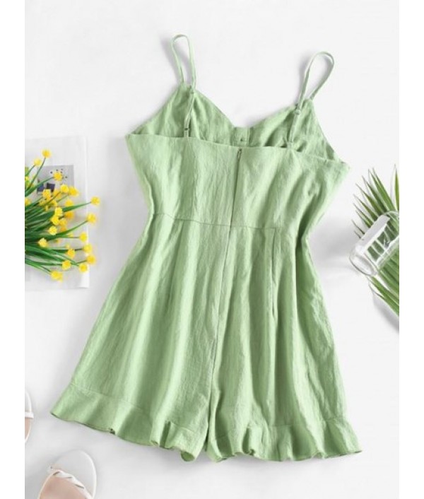 Button Front Ruffled Hem Bustier Cami Romper Button Front Ruffled Hem Bustier Cami Romper