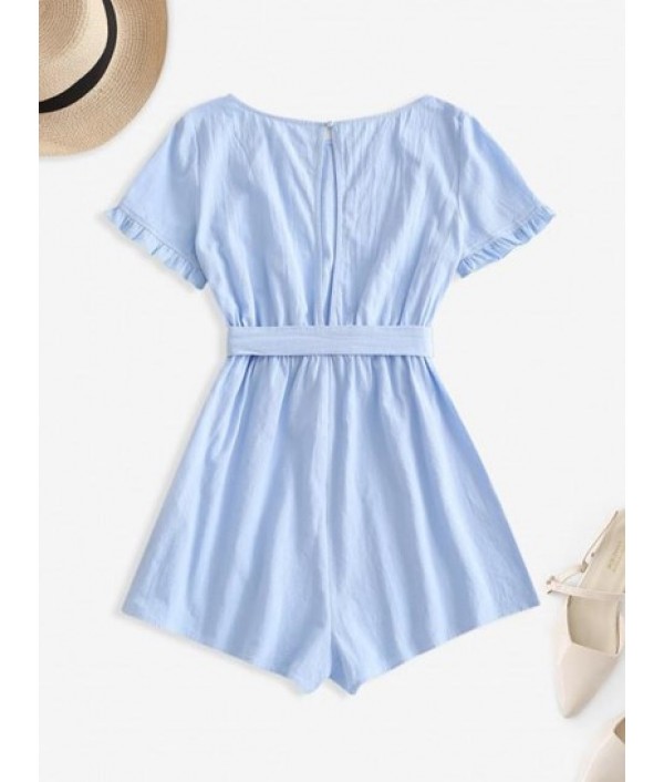 Frilled Belted Cutout Back Romper Frilled Belted Cutout Back Romper