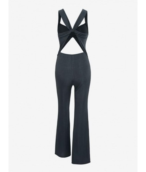 Twist Criss Cross Back Cut Out Flare Jumpsuit
