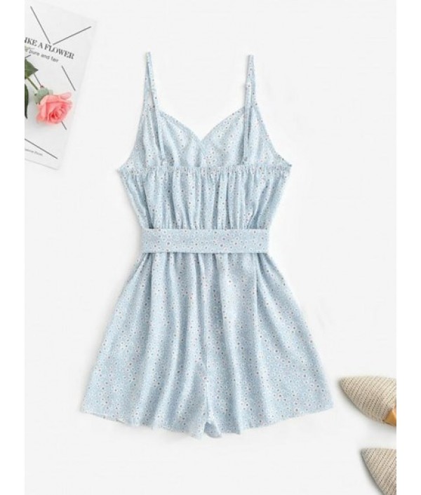 Ditsy Floral Surplice Cami Belted Romper Ditsy Floral Surplice Cami Belted Romper