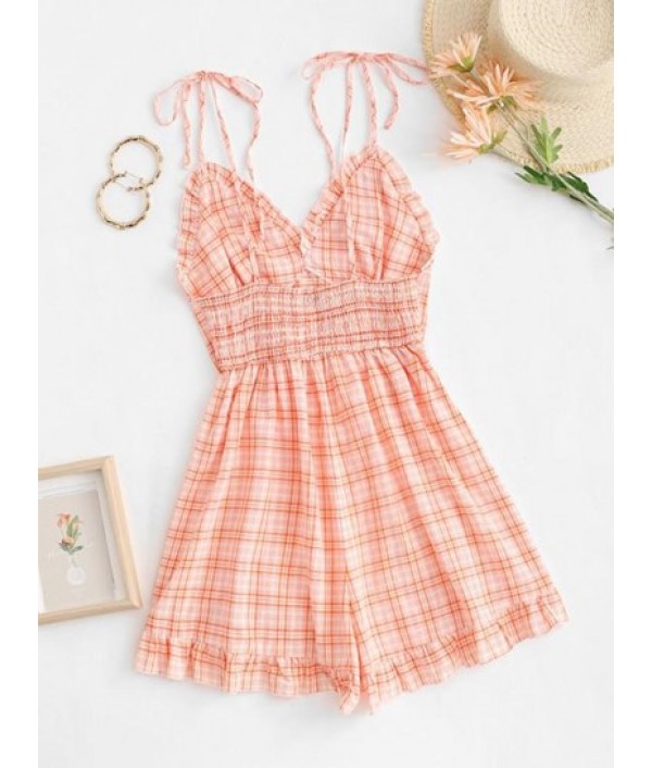 Gingham Cinched Ruffle Backless Romper Gingham Cinched Ruffle Backless Romper