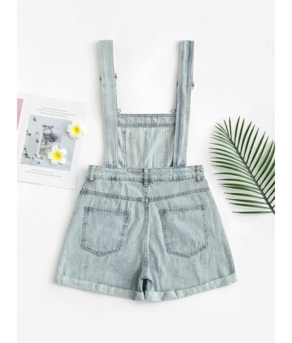 Pocket Rolled Cuff Denim Overall Romper Pocket Rolled Cuff Denim Overall Romper