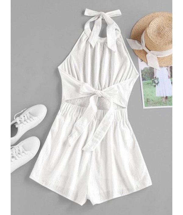 Halter Smocked Backless Bowknot Romper Halter Smocked Backless Bowknot Romper