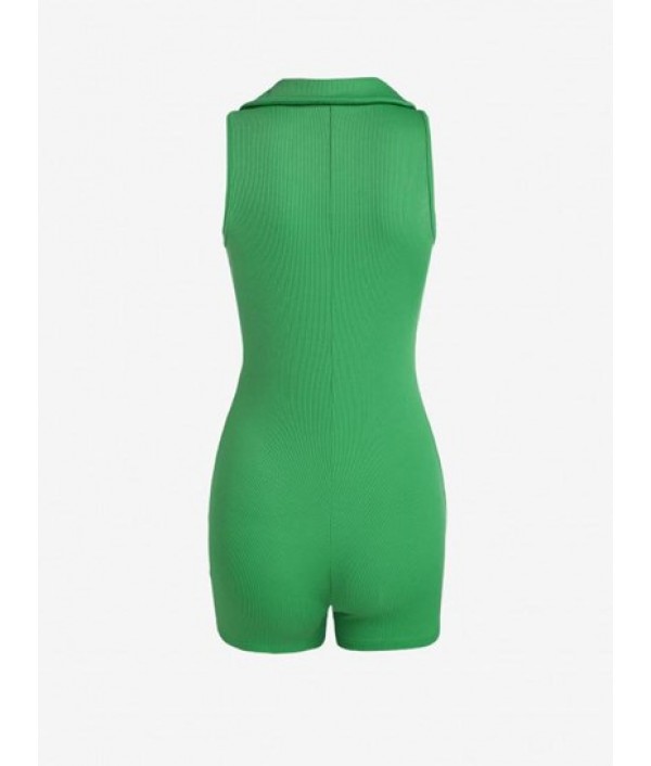 Collared Knit Button Up Unitard Romper Collared Knit Button Up Unitard Romper