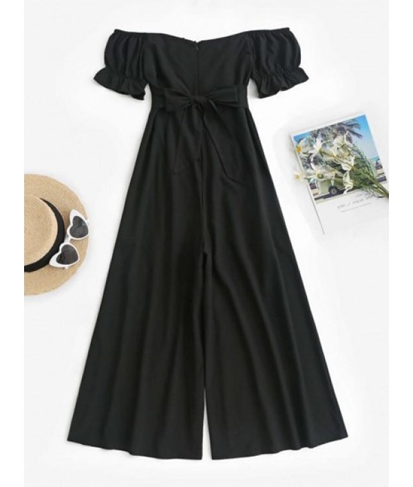 Solid Ruched Tie Waist Wide Leg Jumpsuit Solid Ruched Tie Waist Wide Leg Jumpsuit