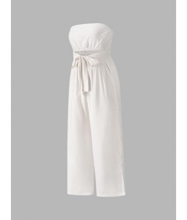 Tie Cut Out Tube Wide Leg Jumpsuit Tie Cut Out Tube Wide Leg Jumpsuit