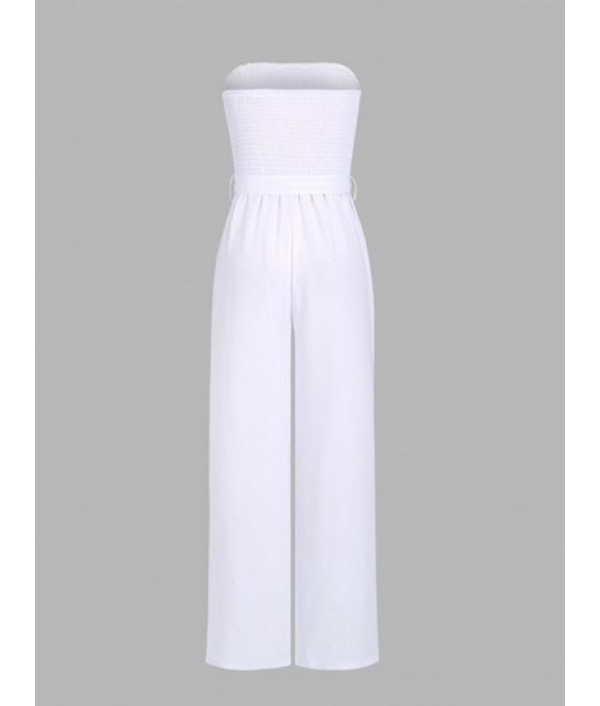 Smocked Belted Bandeau Wide Leg Jumpsuit Smocked Belted Bandeau Wide Leg Jumpsuit