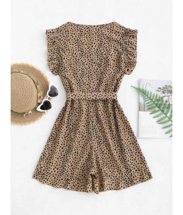 Leopard Ruffles Belted Romper Leopard Ruffles Belted Romper