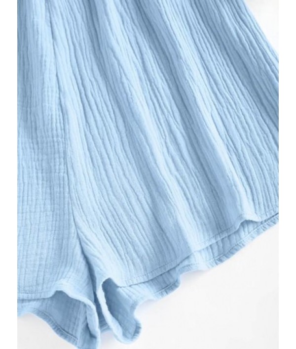 Crinkle Puff Sleeve Wide Leg Romper Crinkle Puff Sleeve Wide Leg Romper