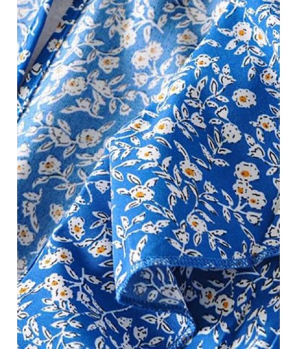 Ditsy Print Flounce Belted Plunging Romper Ditsy Print Flounce Belted Plunging Romper