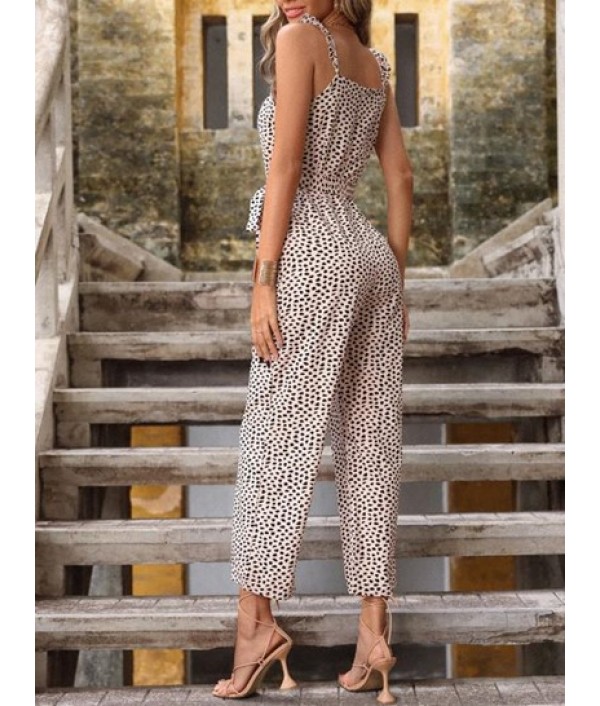 Animal Spotted Print Ruffles Belted Jumpsuit Animal Spotted Print Ruffles Belted Jumpsuit