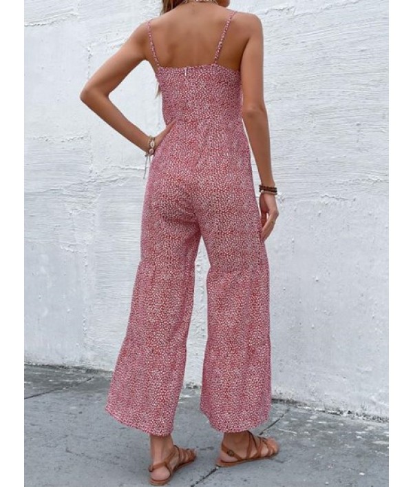 Ditsy Print Tie Front Frilled Wide Leg Jumpsuit Ditsy Print Tie Front Frilled Wide Leg Jumpsuit