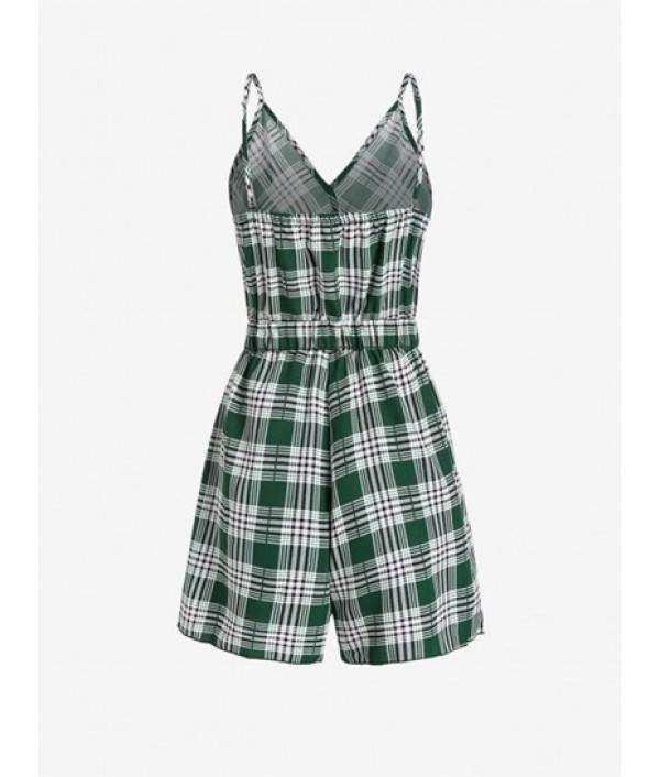 Plaid Backless Wide Leg Godet Romper Plaid Backless Wide Leg Godet Romper