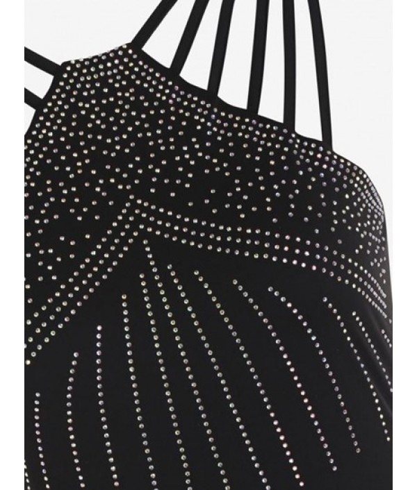 Rhinestone Ladder Cut Wide Leg Jumpsuit Rhinestone Ladder Cut Wide Leg Jumpsuit