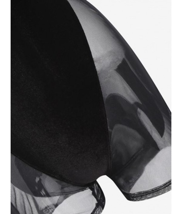 Back Zipper Mesh Panel Velvet Unitard Romper Back Zipper Mesh Panel Velvet Unitard Romper