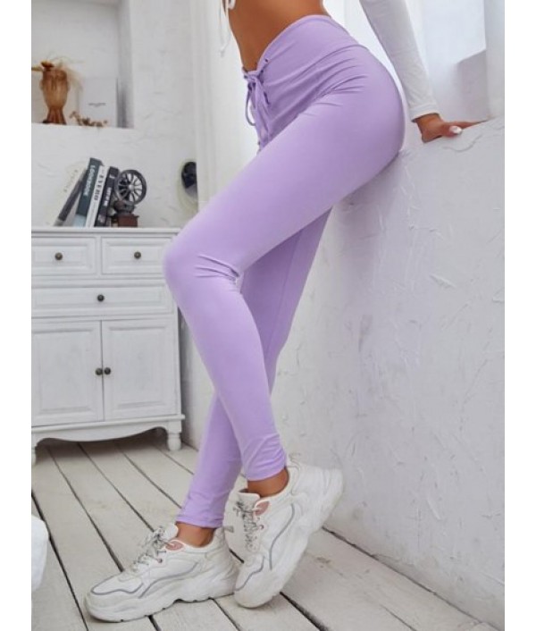 Solid Lace Up High Waisted Leggings Solid Lace Up High Waisted Leggings