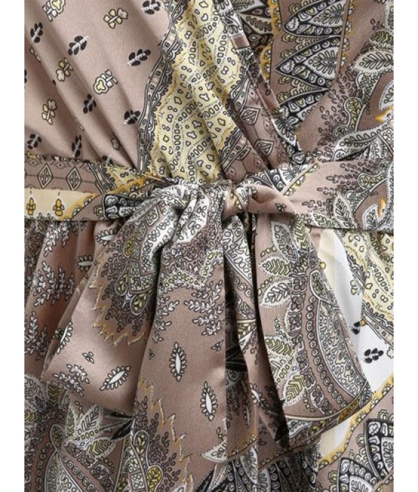 Open Back Belted Bandana Print Surplice Romper Open Back Belted Bandana Print Surplice Romper