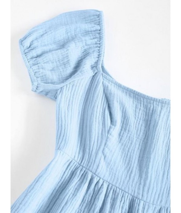 Crinkle Puff Sleeve Wide Leg Romper Crinkle Puff Sleeve Wide Leg Romper