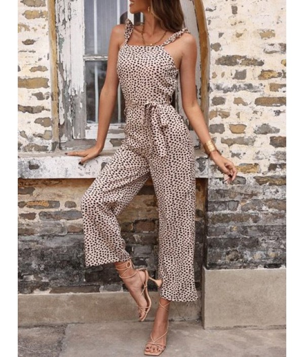 Animal Spotted Print Ruffles Belted Jumpsuit Animal Spotted Print Ruffles Belted Jumpsuit
