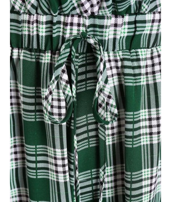 Plaid Backless Wide Leg Godet Romper Plaid Backless Wide Leg Godet Romper