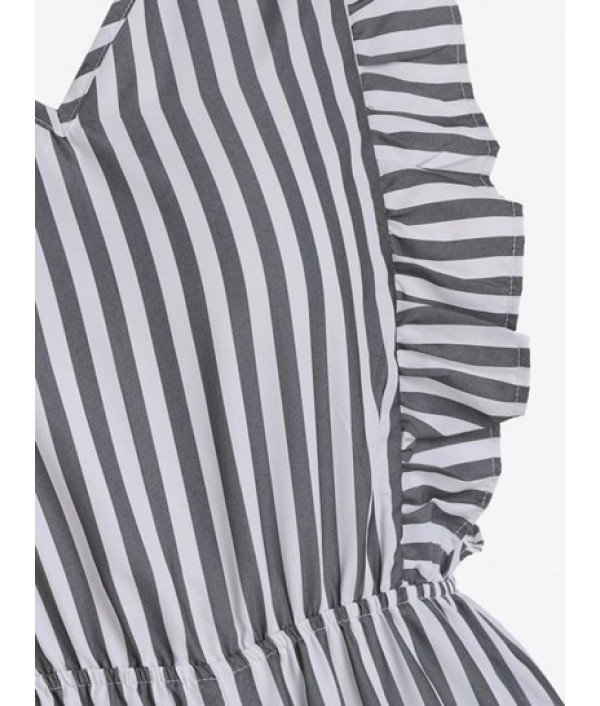 Tie Open Back Stripes Ruffles Wide Leg Jumpsuit Tie Open Back Stripes Ruffles Wide Leg Jumpsuit