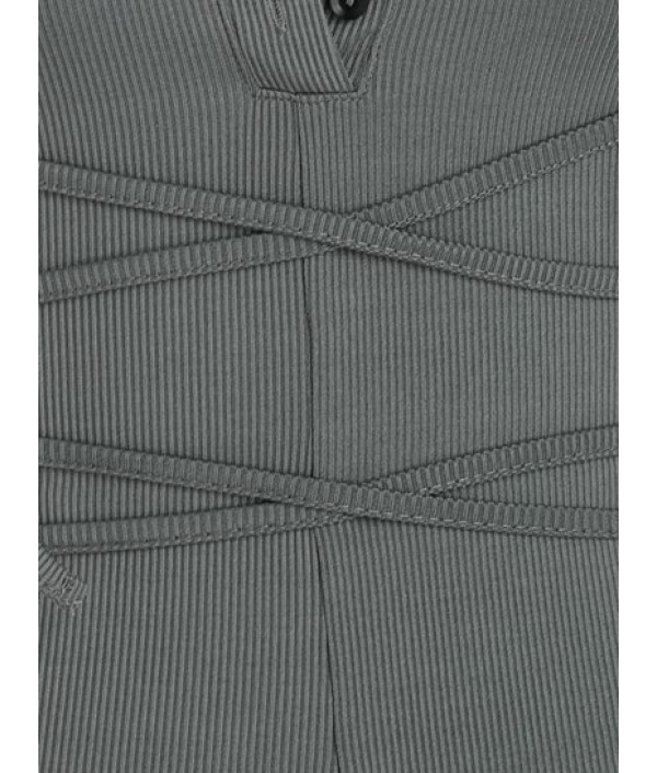 Ribbed Button Cinched Unitard Romper Ribbed Button Cinched Unitard Romper