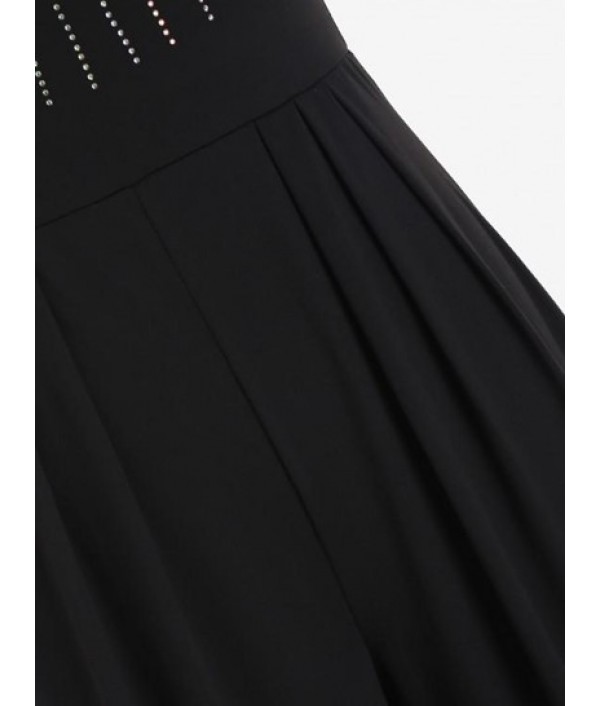 Rhinestone Ladder Cut Wide Leg Jumpsuit Rhinestone Ladder Cut Wide Leg Jumpsuit