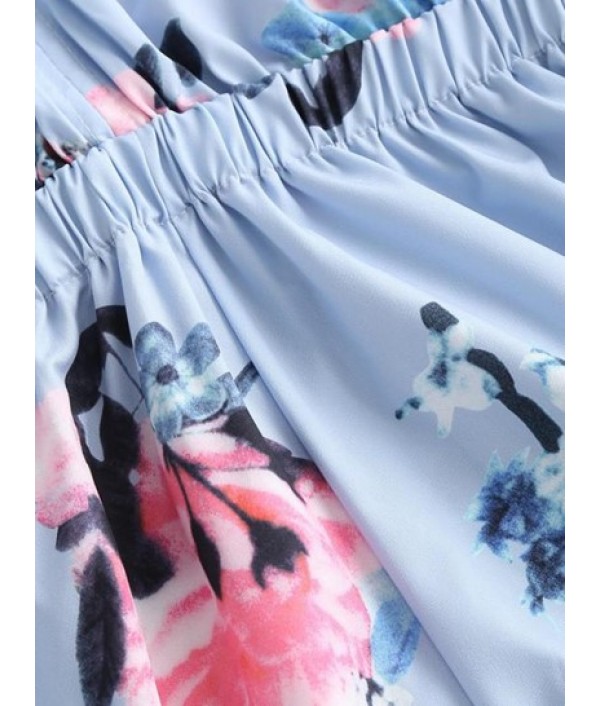 Floral Ruffle Cutout Back Cold Shoulder Romper Floral Ruffle Cutout Back Cold Shoulder Romper