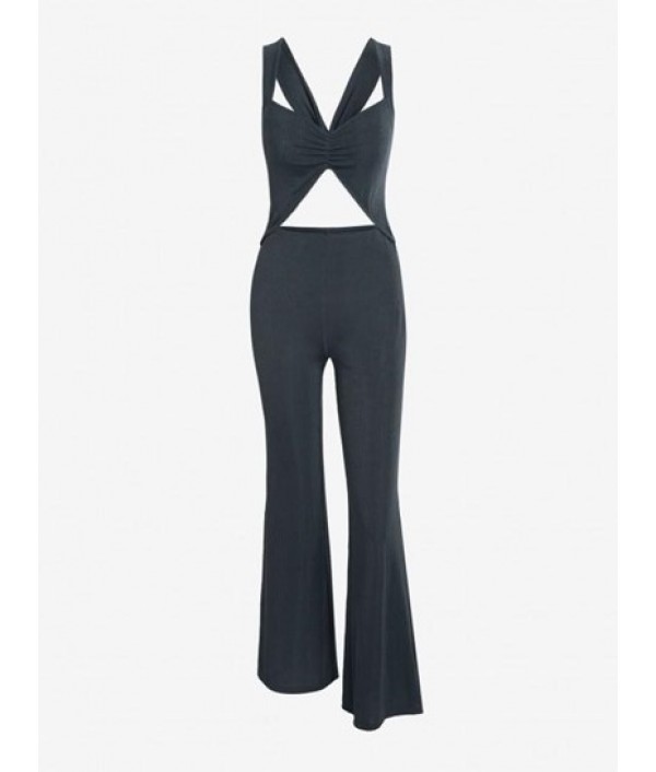 Twist Criss Cross Back Cut Out Flare Jumpsuit