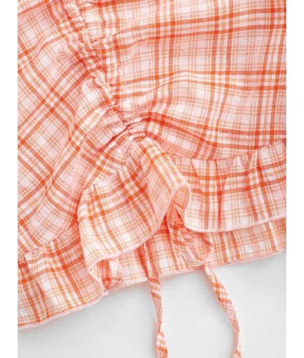 Gingham Cinched Ruffle Backless Romper Gingham Cinched Ruffle Backless Romper