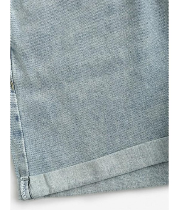 Pocket Rolled Cuff Denim Overall Romper Pocket Rolled Cuff Denim Overall Romper