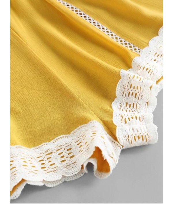 Lace Insert Hollow Out Crisscross Backless Romper Lace Insert Hollow Out Crisscross Backless Romper