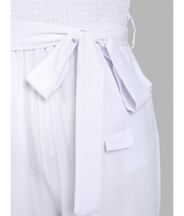 Smocked Belted Bandeau Wide Leg Jumpsuit Smocked Belted Bandeau Wide Leg Jumpsuit