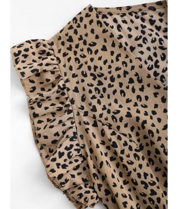 Leopard Ruffles Belted Romper Leopard Ruffles Belted Romper