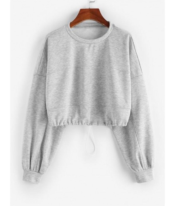 Drop Shoulder Drawstring Waist Cropped S...